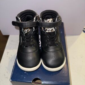 Reebok Toddler Sneakers - Size 8C | Black w/ Leopard Trim, Slightly Used w/ Box